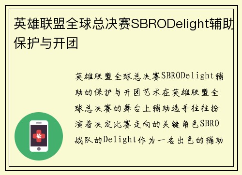 英雄联盟全球总决赛SBRODelight辅助保护与开团
