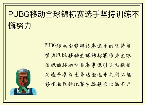 PUBG移动全球锦标赛选手坚持训练不懈努力