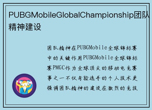PUBGMobileGlobalChampionship团队精神建设